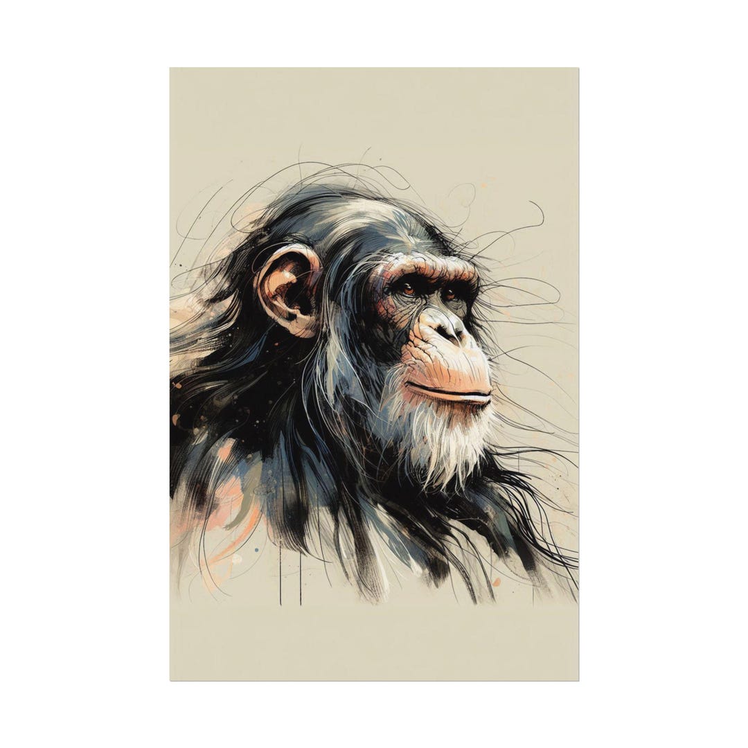 Cinematic Chimpanzee Painting | Soft Watercolour & Ink Lines | Modern ...
