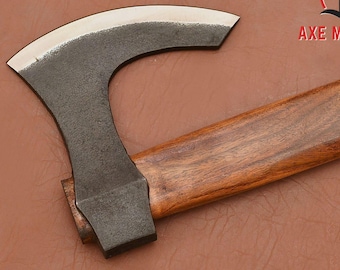Handmade Bearded Axe | Carbon Steel Head | Wooden Handle | Leather Cover | Viking Style Decor