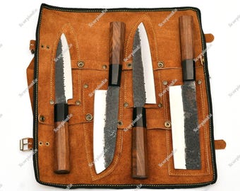 Set di coltelli da chef professionali in stile giapponese forgiati a mano / Coltelli da cucina in acciaio ad alto tenore di carbonio /