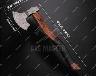 Handgeschmiedeter Damaststahl Viking Axt Beil Hand geschnitzter Holzgriff Geschenk für ihn