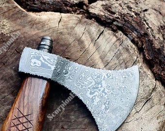 Machado de aço damasco feito à mão personalizado - Cabo de madeira de nogueira sólida e lindo