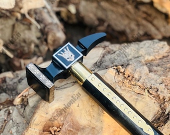Hand Forged Viking Hammer Engraved Black & Gold Ceremonial War Hammer gift for boyfriend