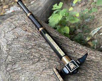 Hand Forged Viking Hammer Engraved Black & Gold Ceremonial War Hammer gift for boyfriend