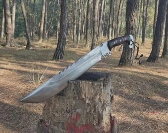 Miecz wikingów z ostrzem z kutej stali węglowej, ręcznie kuty | Miecz myśliwski, nóż Bowie, pełny trzpień