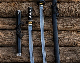 Handmade Damascus Steel Katana Sword | 39" Full Tang Samurai Sword with Scabbard