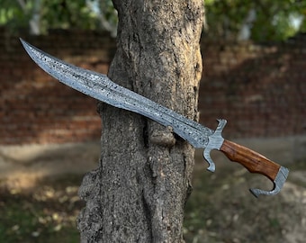 Espada estilo Shashka forjada a mano de 71 cm (28"), sable de acero de Damasco, machete táctico, regalo para novio