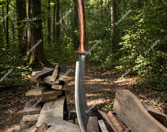 Handmade Kukri Machete Knife | Full Tang Curved Blade with Wooden Handle | Outdoor Camping Tool