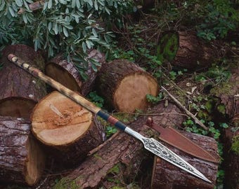 Hand Forged Viking Carbon Steel Spear with Ashwood Handle & Leather Cover gift for boyfriend