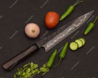 Hand Forged Damascus Gyuto japanese style knife| Carbon Steel Chef Blade | Gift For Mom