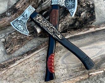 Handcrafted Viking Axe Set | Norse Mythology Design | Engraved Nordic Axe | Medieval Fantasy Decor