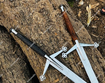 Custom Hand Forged Scottish Claymore Sword Black And Brown| Stainless Steel Medieval Decorative