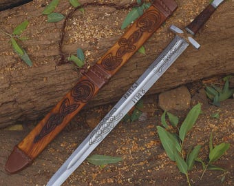 Hand-Forged Viking medieval style Sword | Carbon Steel Blade | Leather Scabbard gift for boyfriend