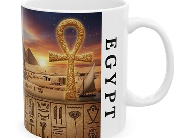 Egyptian Pyramids Sphinx Mug | Hieroglyphic Travel Scene Ceramic Mug