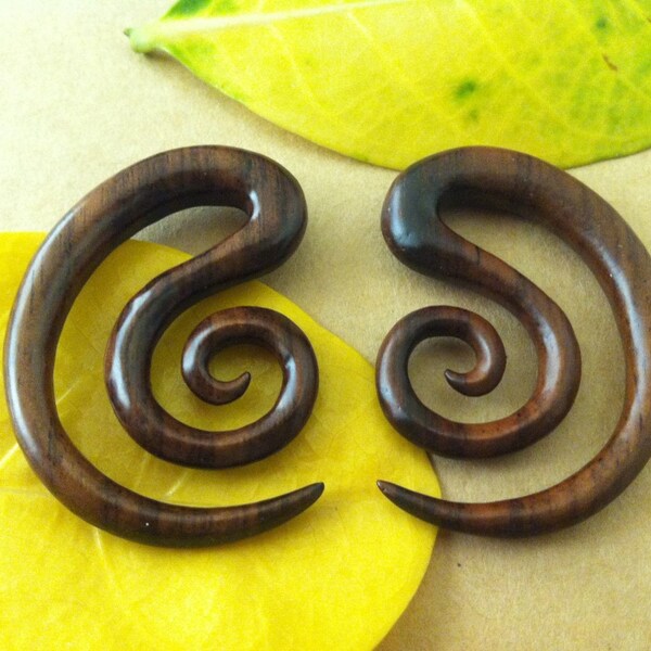 1 Paar SONO Holz braun Haken Spirale Ohrring 2 Gauge 6 mm Größe