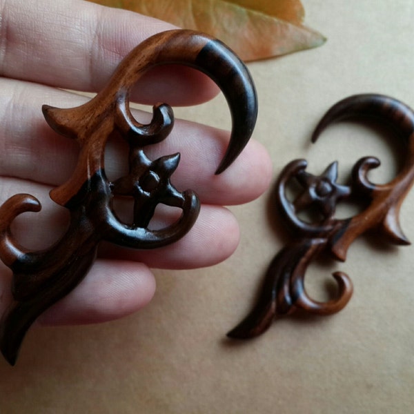 ONE PAIR - WOOD Ear Plugs Rings Star wing Earrings Earlets lobe Sprial Body Piercing 2 gauge G 6 mm