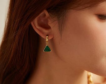 Emerald Earring 14K Gold,Emerald Earring Set,Emerald Engagement Earring,Genuine Emerald Gold Earring,Women's Emerald Earring,Gift For Her