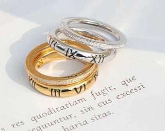14k Gold Roman Numeral Ring,Time, Cycle, Eternity Roman Wedding Ring,Stackable Engagement Ring,Anniversary Gift,Women's Ring, Gift For Her