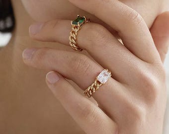 Emerald Ring 14K Gold for mom,Emerald Engagement Ring,Genuine Emerald Gold Ring,Women's Emerald Ring,Emerald Wedding Ring,Mother's Day Gifts