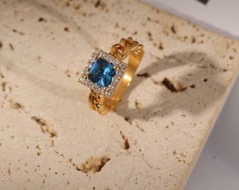 Blue Gemstone ring for Grandma,Colorful Gemstone Jewelry,Emerald Ring 14K Gold,Birthstone Ring,Emerald Engagement Ring,Mother's Day Gifts