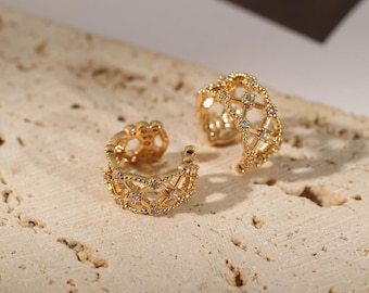 natural diamond Ear Clip,Diamond stud Ear Cuff,14K gold-plated earrings,minimalist women's Ear Cuff,gifts for her,Valentine's Day gifts