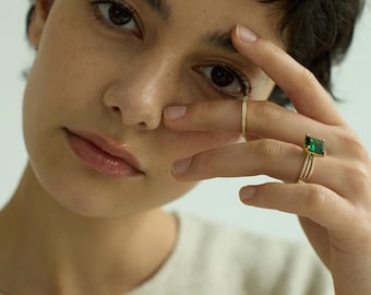 Emerald Ring 14K Gold,Emerald Gemstone Ring,Cut Emerald Engagement Ring,Genuine Emerald Gold Ring, Emerald Wedding Ring,Gift For Her