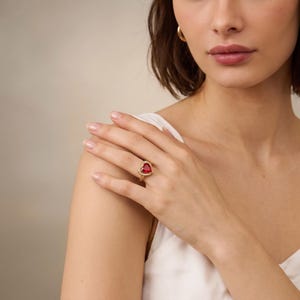 Handmade Heart Ruby Ring, 14K Gold Plated Love Promise Ring, Valentine Anniversary Gift for girlfriend,520 confession jewelry