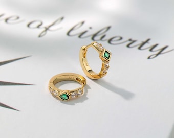 Emerald Earring 14K Gold,Emerald Engagement Earring,Genuine Emerald Gold Earring,Women's Emerald Earring,Emerald Earring Set,Gift For Her