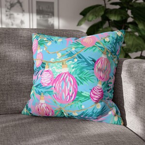Preppy Pink Ornaments, Pillowcase, Christmas Ornament Pillow Cover, Festive Pastel Holiday Case, Pink Xmas Decor for Home