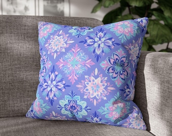 Funda de almohada con copos de nieve pastel, 40,6 x 40,6 x 45,7 cm, 50,8 x 50,8 cm, con diseño floral invernal, decoración acogedora de temporada.