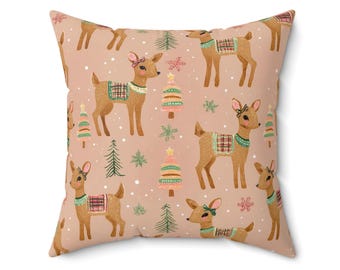 Cojín decorativo vintage con renos, 40x40 cm, 45x45 cm, 50x50 cm. Adorno navideño retro con un acogedor diseño de renos para la sala de estar.