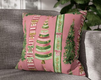 Funda de almohada con diseño de árbol de Navidad rosa y verde, con rayas navideñas, 40,6 x 40,6 x 45,7 cm, 50,8 x 50,8 cm, decoración navideña elegante.