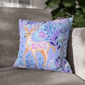 Preppy Winter Deer 16x16 Pillowcase, Christmas Holiday Pillow Cover, Pastel Winter Deer Pillowcase, Coastal Seasonal Decorative Home Decor