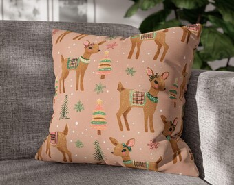 Funda de almohada vintage con renos, 40x40 cm, 45x45 cm, 50x50 cm. Funda de almohada navideña acogedora, estampado retro de renos navideños para sofá o dormitorio.