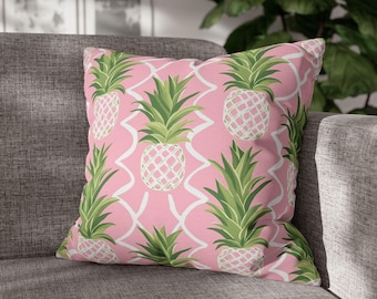 Funda de almohada de piña con fondo rosa, tropical, 40,6 x 40,6 x 45,7 cm, 50,8 x 50,8 cm, un detalle divertido para sala de estar o cocina.