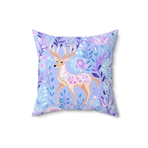 Preppy Winter Deer 16x16 Throw Pillow, 1 Christmas Pillow, Holiday Deer Decor, Pastel Winter Pillow, Coastal Seasonal Pillow for Home