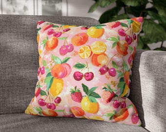 Fruit Pattern Pillowcase, Lemon Cherry Strawberry Pillow Cover, 16x16 18x18 20x20 Summer Kitchen Home Decor