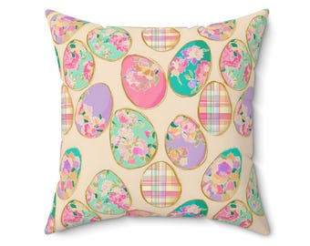 Cojín decorativo con diseño de huevo de Pascua en tonos pastel, 40,6 x 40,6 x 45,7 cm, 50,8 x 50,8 cm, con detalles de primavera para el hogar, cojín floral rosa para sala de estar.