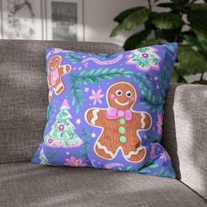 Preppy Gingerbread Joy, Pillowcase, Christmas Cookie Pillow Cover, Festive Holiday Case, Pastel Xmas Decor for Gingerbread Lovers