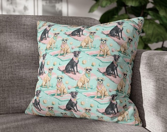 Beach Dog Pillowcase, Summer Surf Pup Pillow Cover, 16x16 18x18 20x20 Cute Dog Lover Home Decor