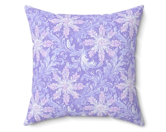 Cojín decorativo Lavanda con Copo de Nieve, 40x40 cm, 45x45 cm, 50x50 cm. Elegante diseño floral escarchado para sala de estar o dormitorio.
