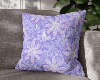 Funda de almohada con copos de nieve lavanda, 40x40 cm, 45x45 cm, 50x50 cm. Elegante decoración floral escarchada para sofá o dormitorio.