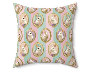 Cojín decorativo con retrato de conejito pastel, 40,6 x 40,6 x 45,7 cm, 50,8 x 50,8 cm, rosa y menta, con un toque femenino de primavera para sofá.