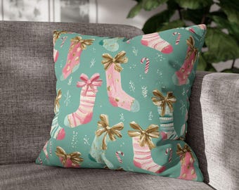 Funda de almohada navideña con forma de calcetín, 40x40 cm, 45x45 cm, 50x50 cm, con lazo festivo para sofá o cama.