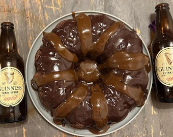 Guinness Bundt Cake with Guinness Ganache and Irish Whiskey Caramel