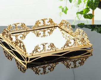 Tarnish Resistant Gold Mirror Tray, Tea Coffee Perfume Display, Housewarming Gift