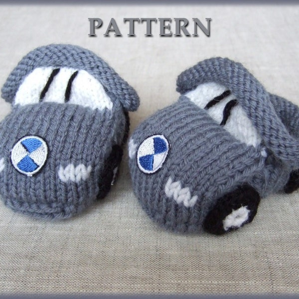 Knitted baby booties 'grey cars' (PDF pattern), (sizes 0-6/6-12 months)