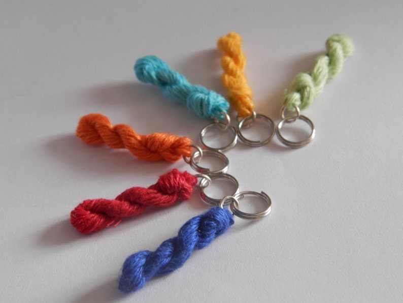 6 Knitting Stitch Markers Mini Skein Linen Yarn Key Chains Etsy