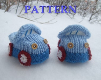 Chaussons bébé au tricot 'cars' (patron PDF), (tailles 0-6/6-12 mois)