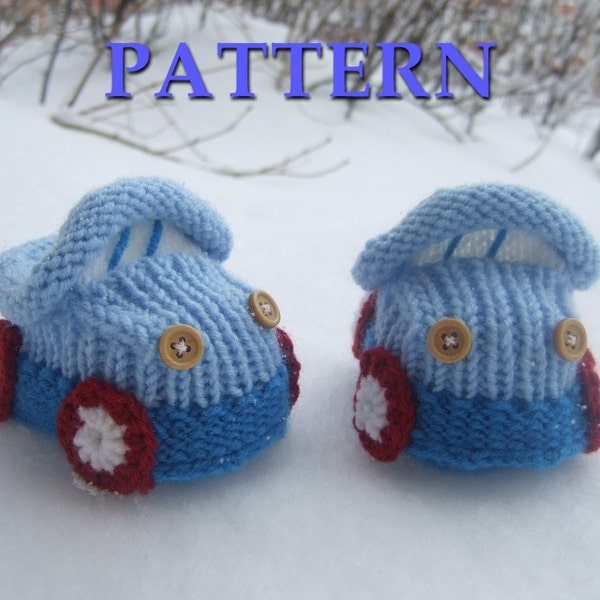 Knitted baby booties 'cars' (PDF pattern), (sizes 0-6/6-12 months)