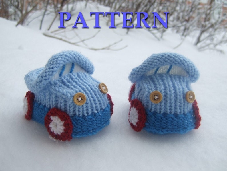 Knitted baby booties 'cars' PDF pattern, sizes 0-6/6-12 months image 1